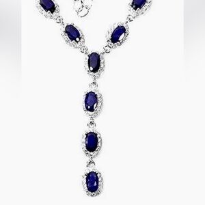 10ct BLUE SAPPHIRE Tennis Necklace white Sapphire 14k white Gold on 925 Silver